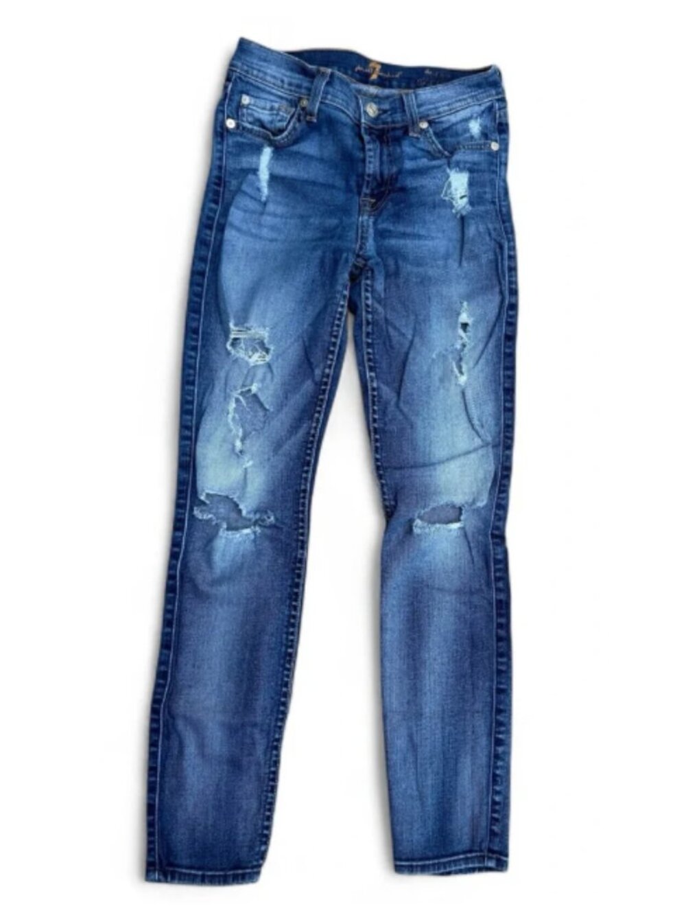 7 For All Mankind The Ankle Skinny Jeans 24 Distressed Made in USA Knee Slits
